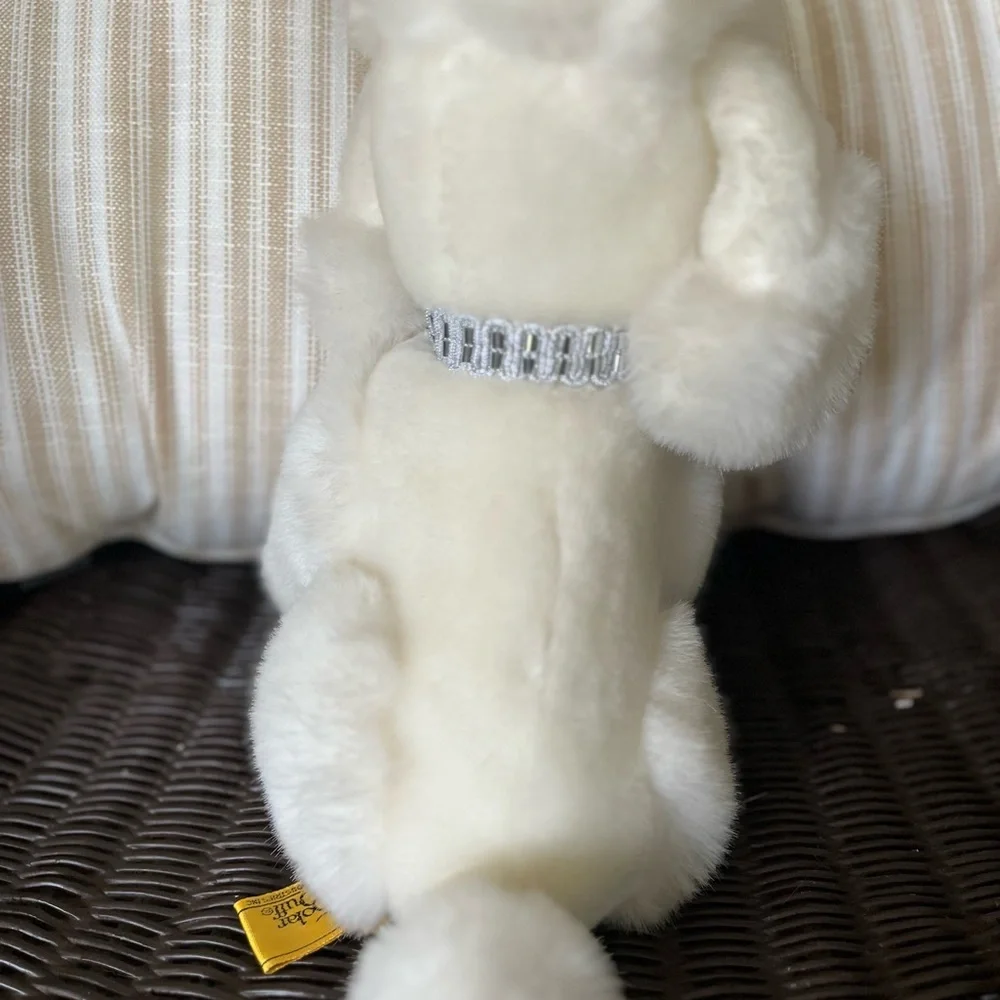 Vintage‎ 1985 24K Polar Puff Vintage White Poodle Dog Andrea Plush Silver Collar